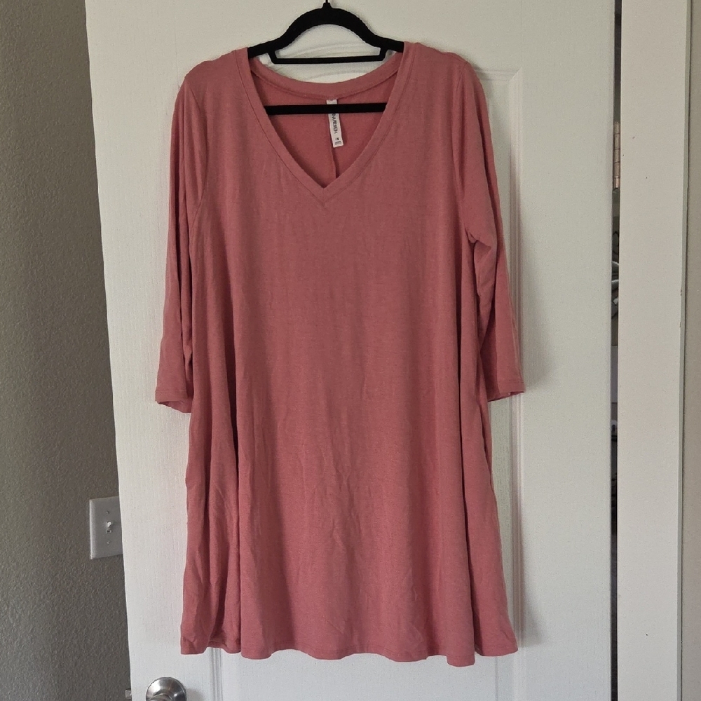 Zenana Premium Women's Pink Long Sleeve Dress Size 1X